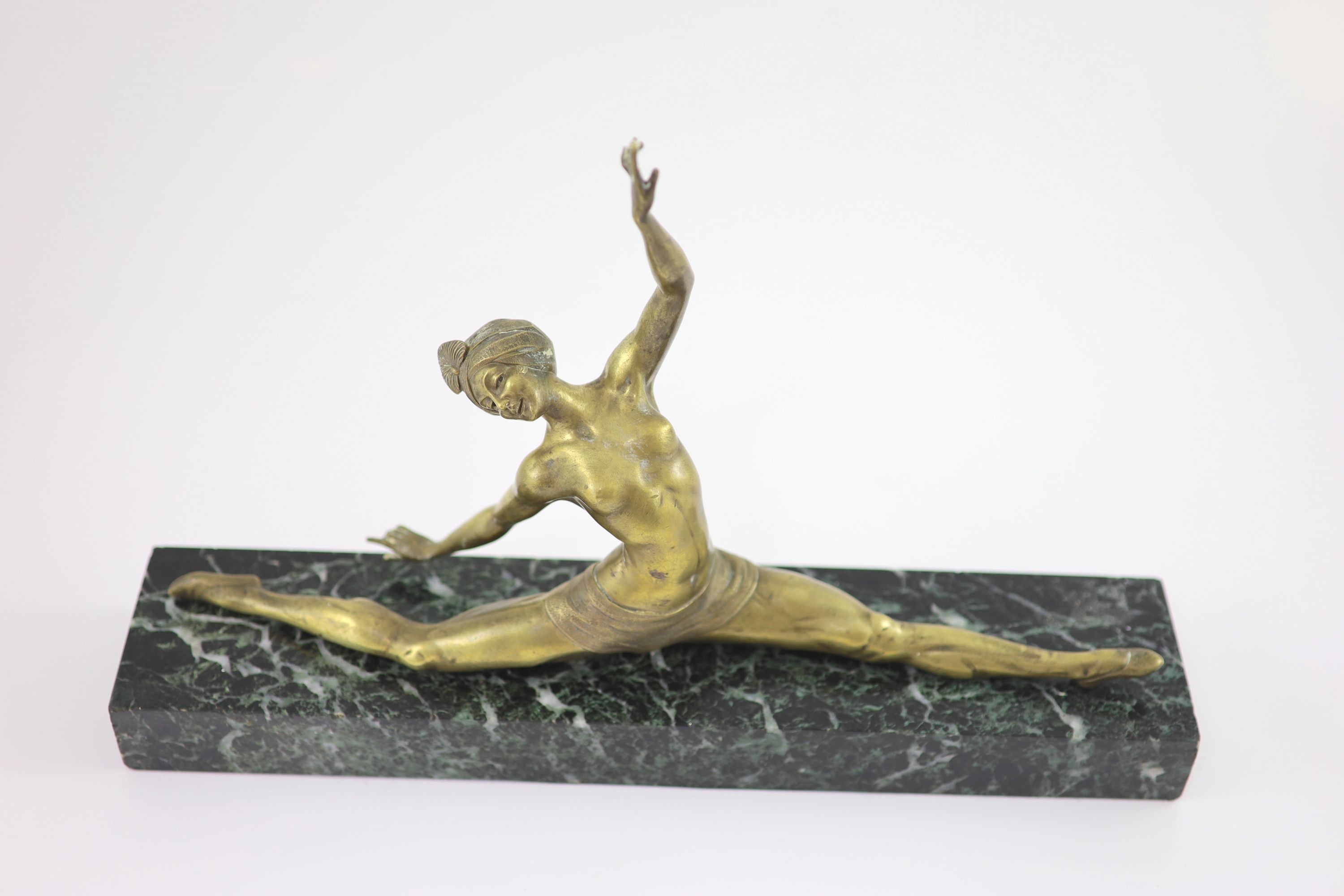 An Art Deco bronze figure of a dancer, signed Morante W 40cm. H 25cm.